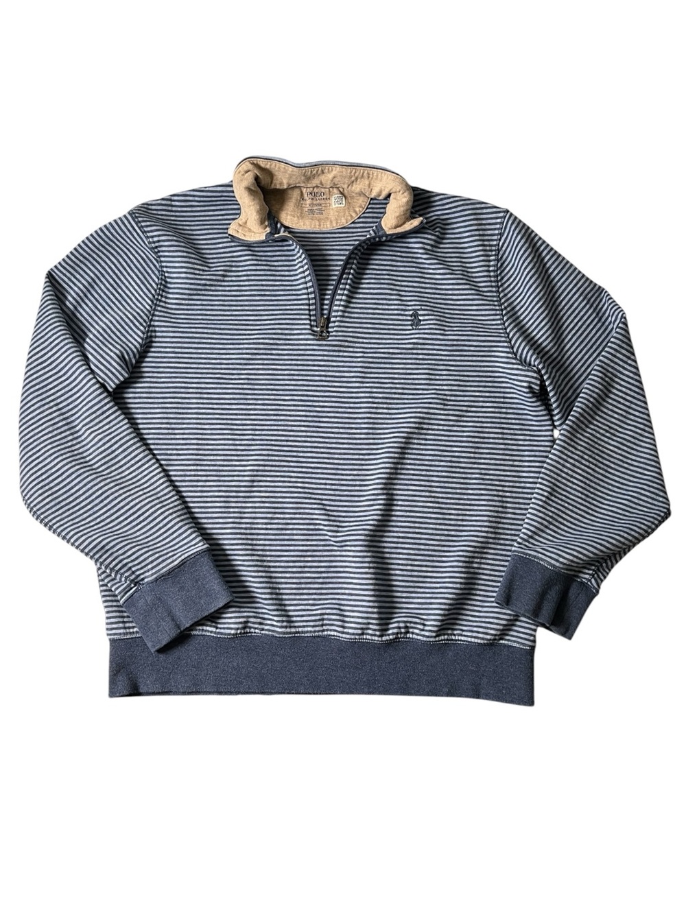 Polo Ralph Lauren Sweater Blue Stripe 1/4 Zip Pullover Size Medium